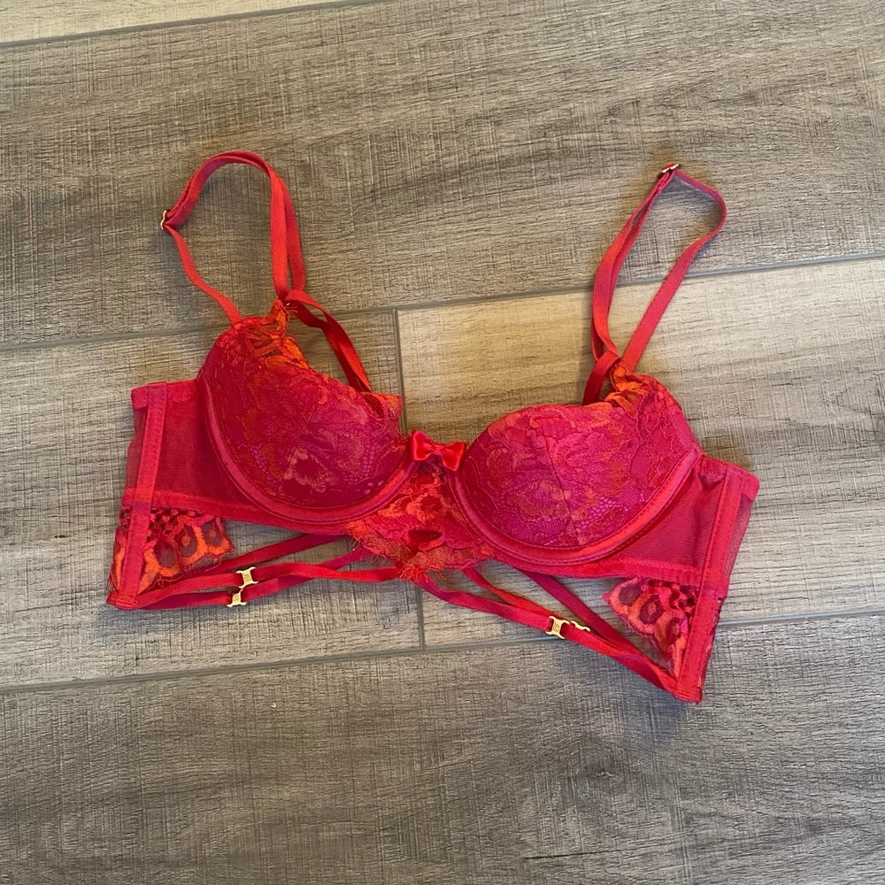 Honey Birdette red orange lace bra